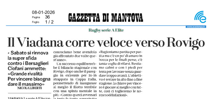 Il Viadana corre veloce verso Rovigo