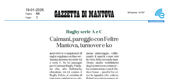 Caimani, pareggio con Feltre