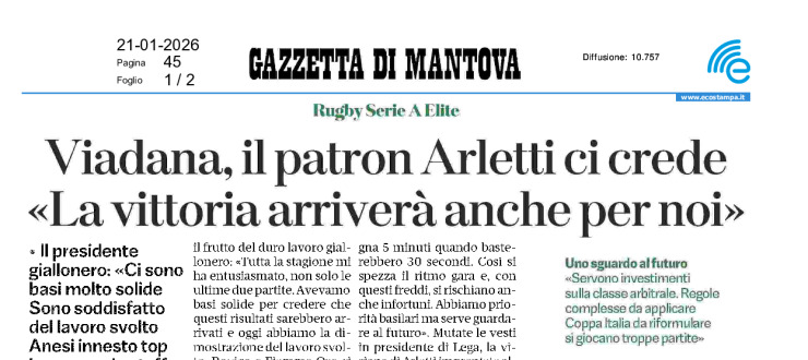 Viadana, il patron Arletti ci crede: "La vittoria arriverà anche per noi"