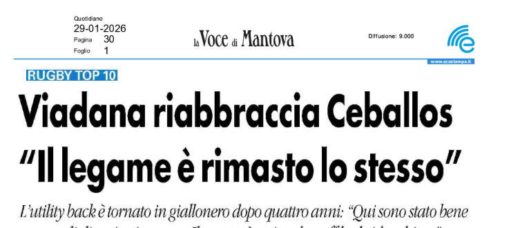 Viadana riabbraccia Ceballos. "Il legame è rimasto lo stesso"