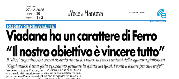 Viadana ha un carattere di Ferro: "Il nostro obiettivo è vincere tutto"