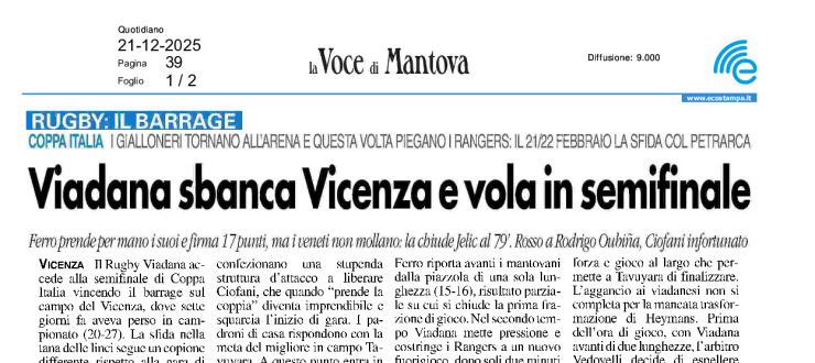 Viadana sbanca Vicenza e vola in semifinale