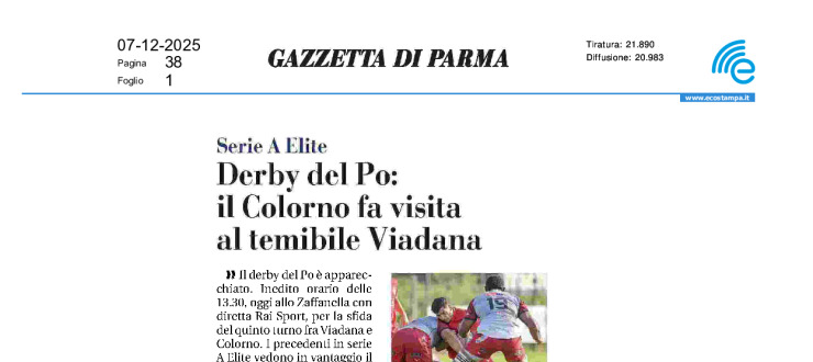 Derby del Po. il Colorno fa visita al temibile Viadana