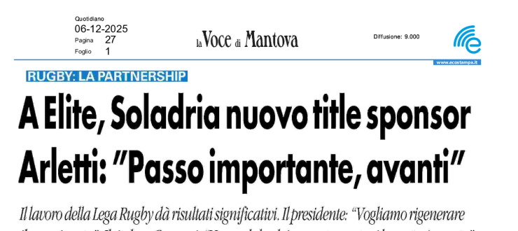 A Elite, Soladria nuovo title sponsor. Arletti: "Passo importante, avanti"