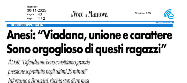 Anesi: "Viadana, unione e carattere. Sono orgoglioso di questi ragazzi"