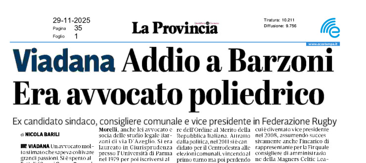 Viadana. Addio a Barzoni. Era avvocato poliedrico