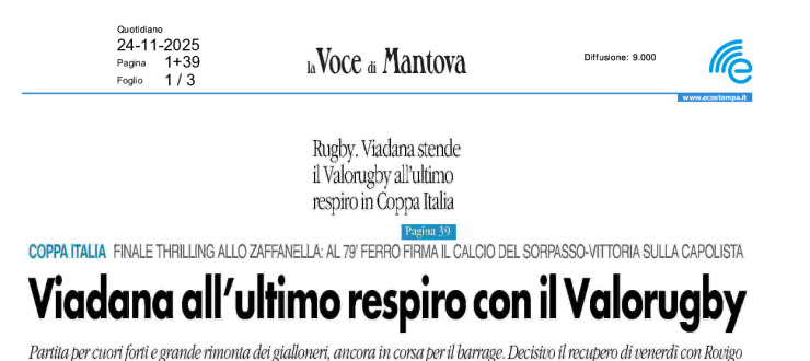 Viadana all'ultimo respiro con il Valorugby