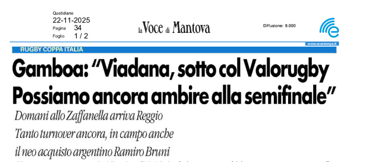 Gamboa: "Viadana, sotto col Valorugby. Possiamo ancora ambire alla semifinale"