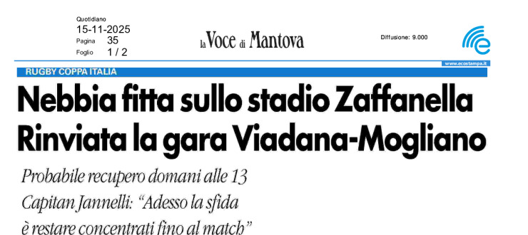 Nebbia fitta sullo Stadio Zaffanella. Rinviata la gara Viadana-Mogliano