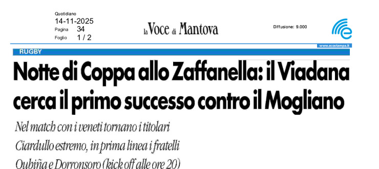 Notte di Coppa allo Zaffanella: il Viadana cerca il primo successo contro il Mogliano