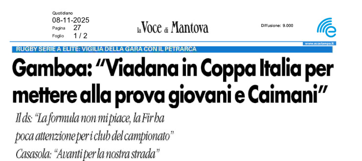 Gamboa: "Viadana in Coppa Italia per mettere alla prova giovani e Caimani"