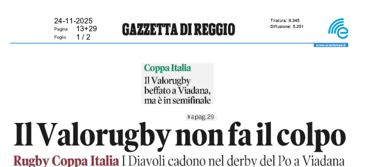 Il Valorugby non fa il colpo