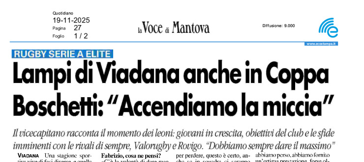 Lampi di Viadana anche in Coppa. Boschetti: "Accendiamo la miccia"