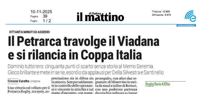 Il Petrarca travolge il Viadana e si rilancia in Coppa Italia