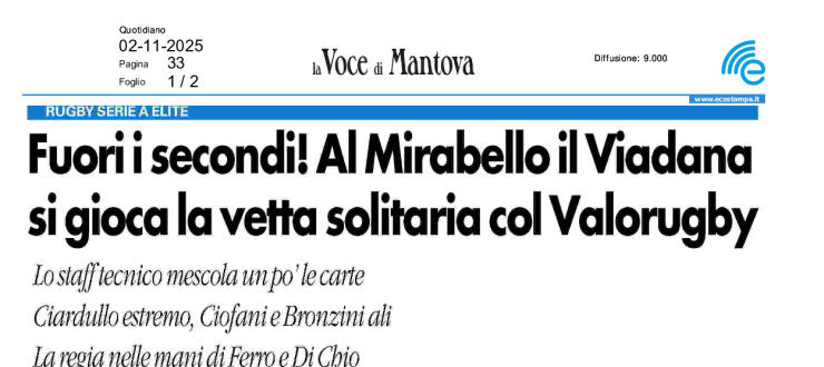 Fuori i secondi! Al Mirabello Viadana si gioca le vetta solitaria col Valorugby