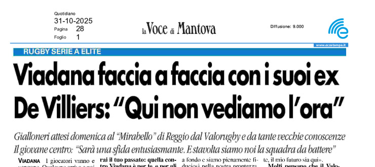Viadana faccia a faccia con i suoi ex. De Villiers: "Qui non vediamo l'ora"