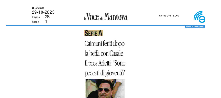 Caimani feriti dopo la beffa con Casale. Il pres Arletti: "Sono peccati di gioventù"