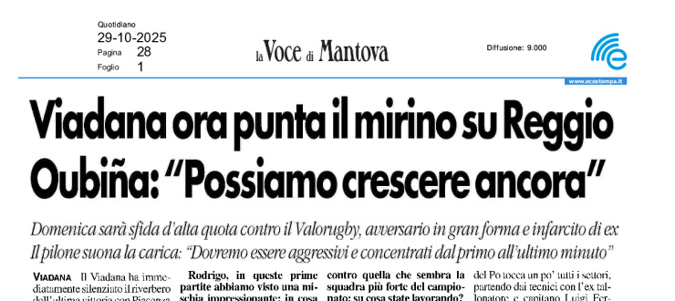 Viadana ora punta il mirino su Reggio. Oubiña: "Possiamo crescere ancora"