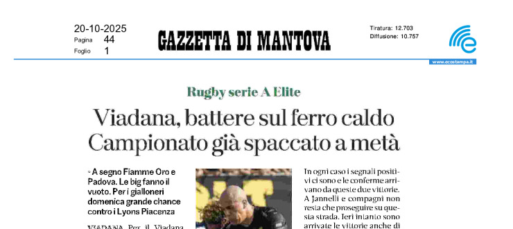 Viadana, battere sul ferro caldo. Campionato già spaccato a metà