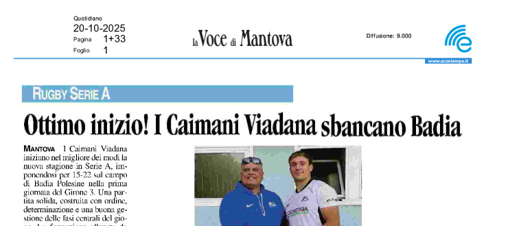 Ottimo inizio! I Caimani Viadana sbancano Badia al debutto: 15-22