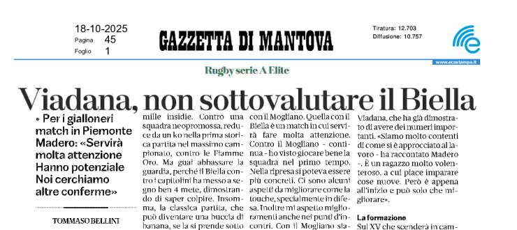 Viadana, non sottovalutare il Biella