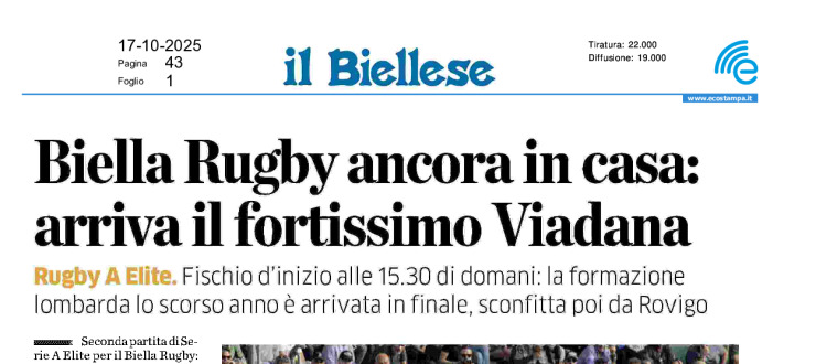 Biella Rugby ancora in casa: arriva il fortissimo Viadana