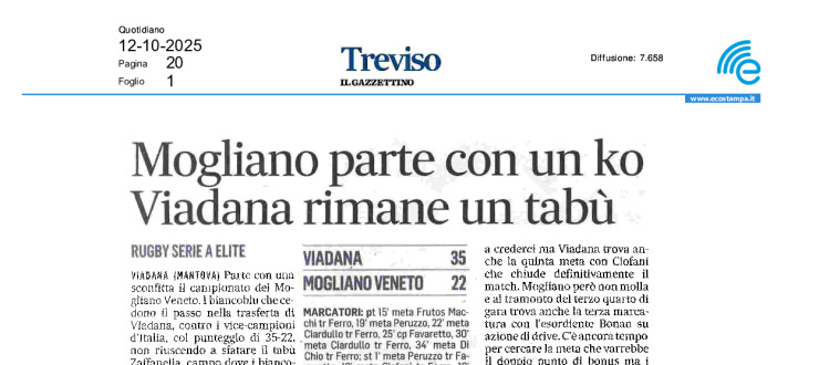 Mogliano parte con un ko. Viadana rimane un tabù