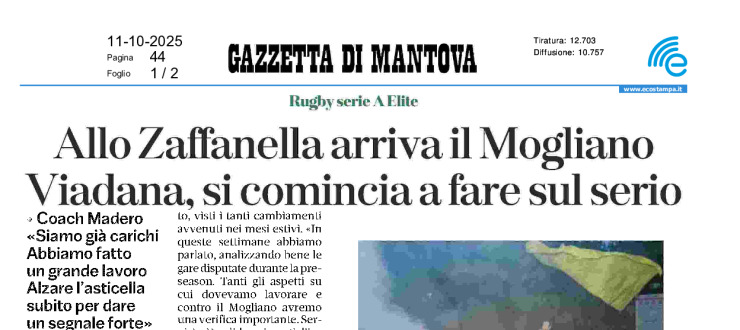 Allo Zaffanella arriva il Mogliano. Viadana, si ricomincia a fare sul serio