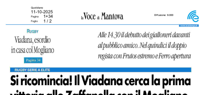 Si ricomincia! Il Viadana cerca la prima vittoria allo Zaffanella con il Mogliano