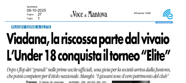 Viadana, la riscossa parte dal vivaio. L'Under 18 conquista il torneo "Elite"