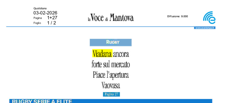 Viadana ancora forte sul mercato e spinge sull'apertura Vaovasa