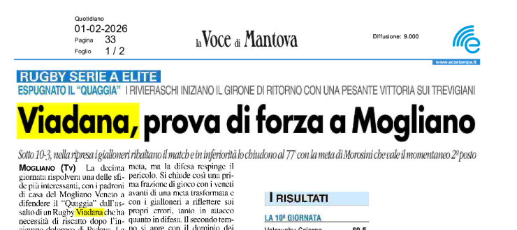 Viadana, prova di forza a Mogliano