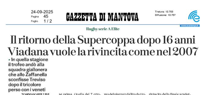 Il ritorno della Supercoppa dopo 16 anni. Viadana vuole la rivincita come nel 2007