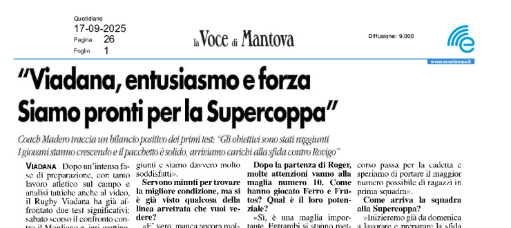 "Viadana, entusiasmo e forza. Siamo pronti per la Supercoppa"