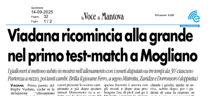 Viadana ricomincia alla grande nel primo test-match a Mogliano