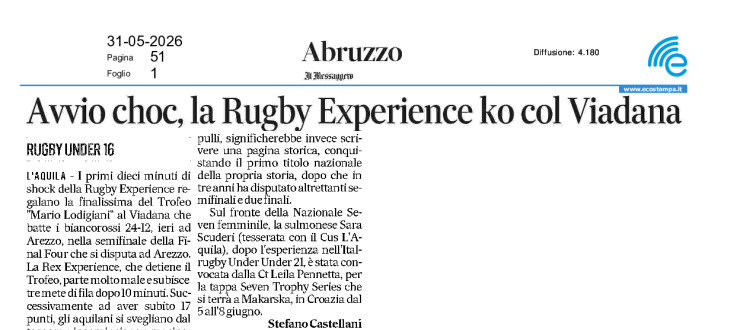 Avvio choc, la Rugby Experience ko col Viadana