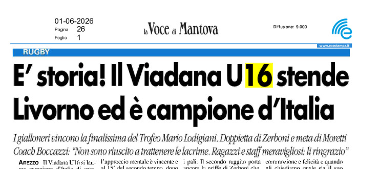 E' storia! Il Viadana U16 stende Livorno ed è campione d'Italia
