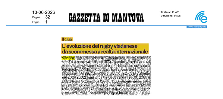 L'evoluzione del rugby viadanese da scommessa a realtà internazionale