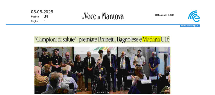 "Campioni di salute": premiate Brunetti, Bagnolese e Viadana U16