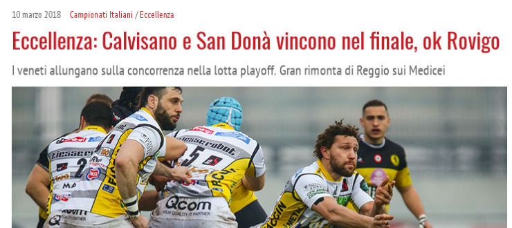 Eccellenza: Calvisano e San Donà vincono nel finale, ok Rovigo