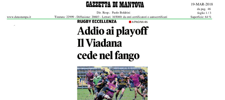 Viadana affonda nel fango, addio playoff