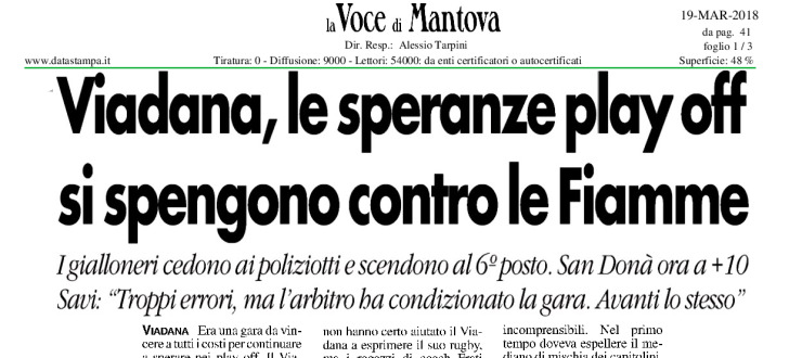 Viadana, le speranze play off si spengono contro le Fiamme