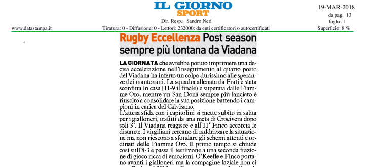 Post season sempre più lontana da Viadana