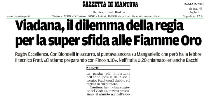 Viadana, il dilemma della regia per la super sfida alle Fiamme Oro