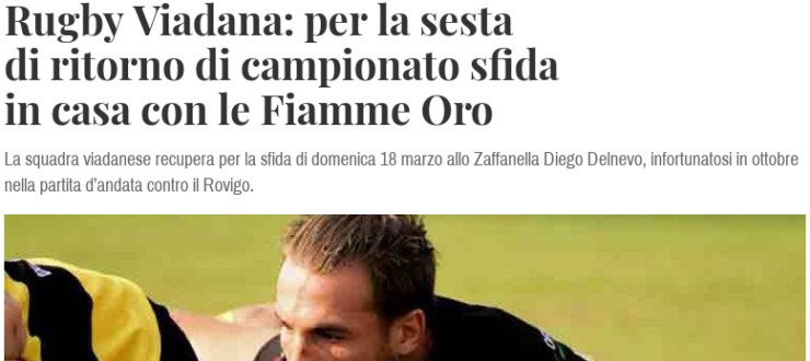 Rugby Viadana: per la sesta  di ritorno di campionato sfida  in casa con le Fiamme Oro