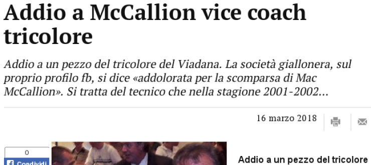 Addio a McCallion vice coach tricolore