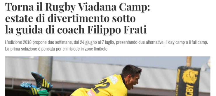 Torna il Rugby Viadana Camp:  estate di divertimento sotto  la guida di coach Filippo Frati