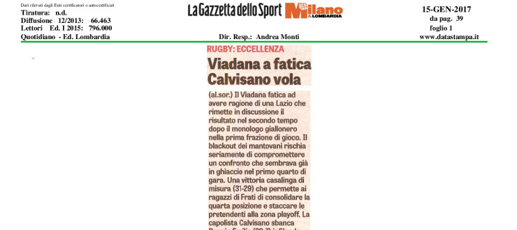 Viadana a fatica Calvisano vola