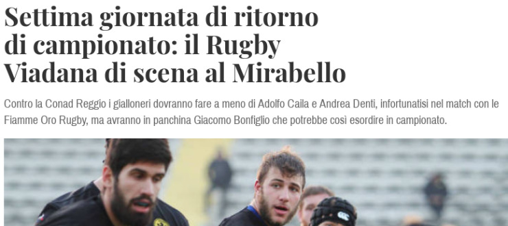 Settima giornata di ritorno di campionato: il Rugby Viadana di scena al Mirabello