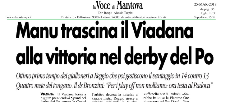 Manu trascina il Viadana alla vittoria nel derby del Po